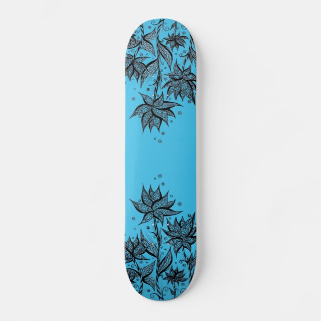 Abstrakt blomlinjekonst Blå Skateboard (Framsida)