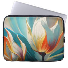 Abstrakt blomlykta i turkos och orange laptop fodral