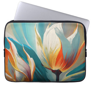 Abstrakt blomlykta i turkos och orange laptop fodral