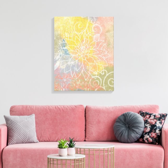 Abstrakt blomma i blandad teknik canvastryck (Insitu (Vardagsrum))