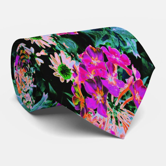 Abstrakt blommande magenta och orange blomma slips (Rullad)