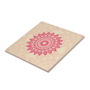 Abstrakt blommande ornament i Boho Stil Kakelplatta