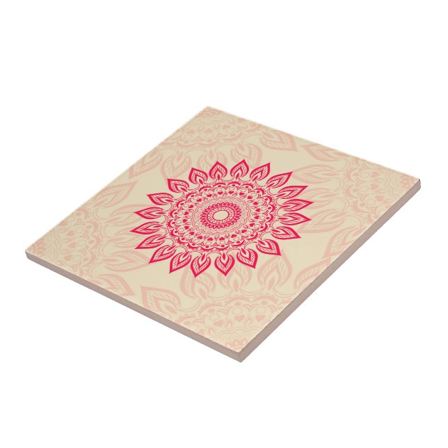 Abstrakt blommande ornament i Boho Stil Kakelplatta (Sidan)