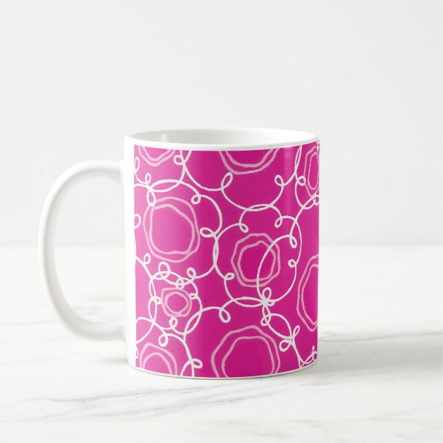 Abstrakt blommatris (varm rosa) finkonst kaffemugg (Vänster)