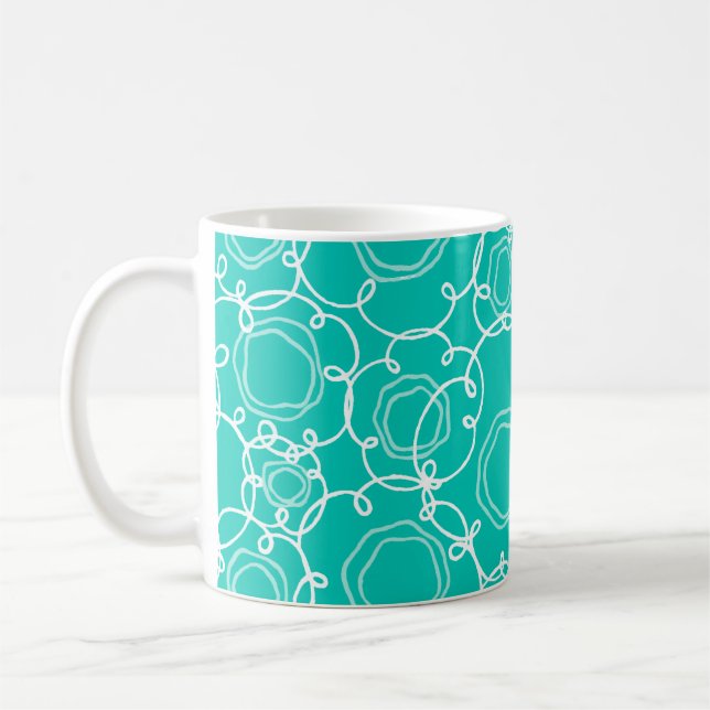 Abstrakt blommatrix (teal) finkonst kaffemugg (Vänster)