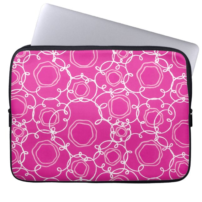 Abstrakt blommatrix (varmrosa) finkonst laptop fodral (Framsidan)