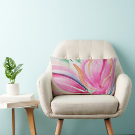 Abstrakt Blommig Akvarell Rosa Lumbarkudde