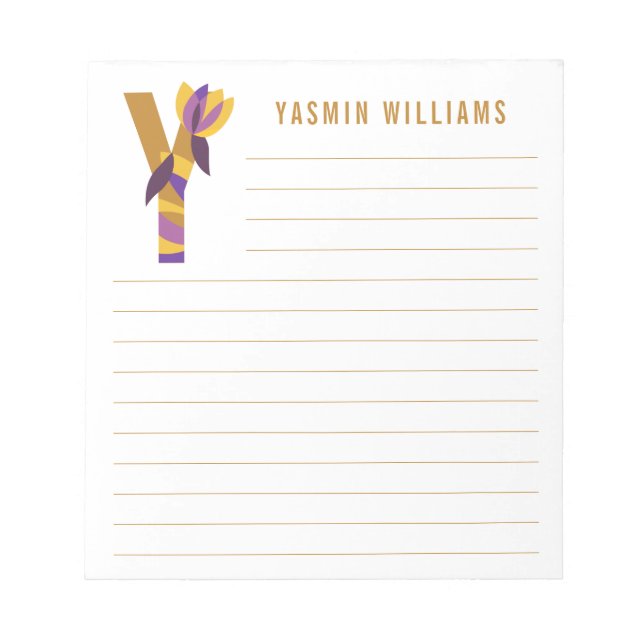 Abstrakt Blommig Alfabet Linjerad Anteckningsblock (Framsida)