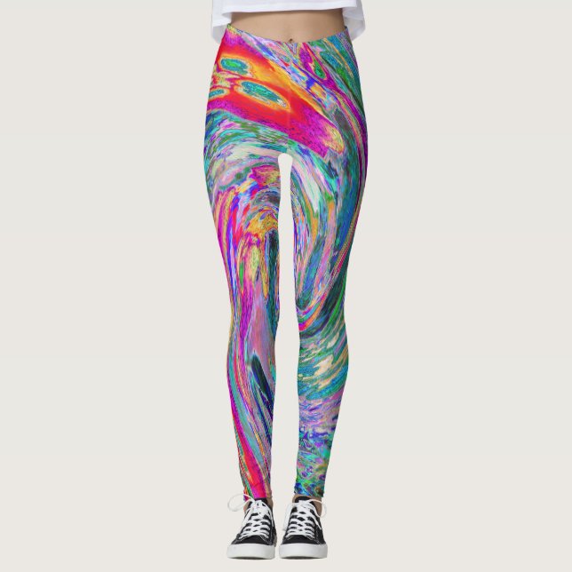 Abstrakt Blommig Psykedelisk Regnbågsfärgade Vågor Leggings (Framsida)