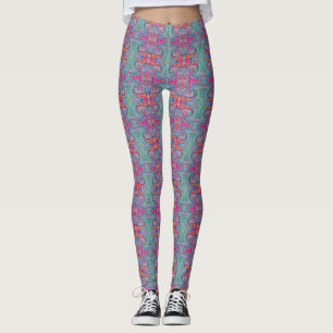 Abstrakt Blommig Psykedelisk Regnbågsfärgade Vågor Leggings