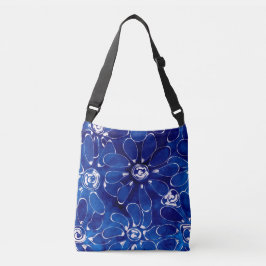 Abstrakt Blommigt Art Mönster Blue White Flowers Axelväska