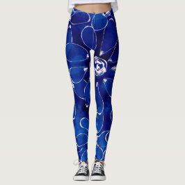 Abstrakt Blommigt Art Mönster Blue White Flowers Leggings