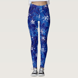 Abstrakt Blommigt Art Mönster Blue White Flowers Leggings