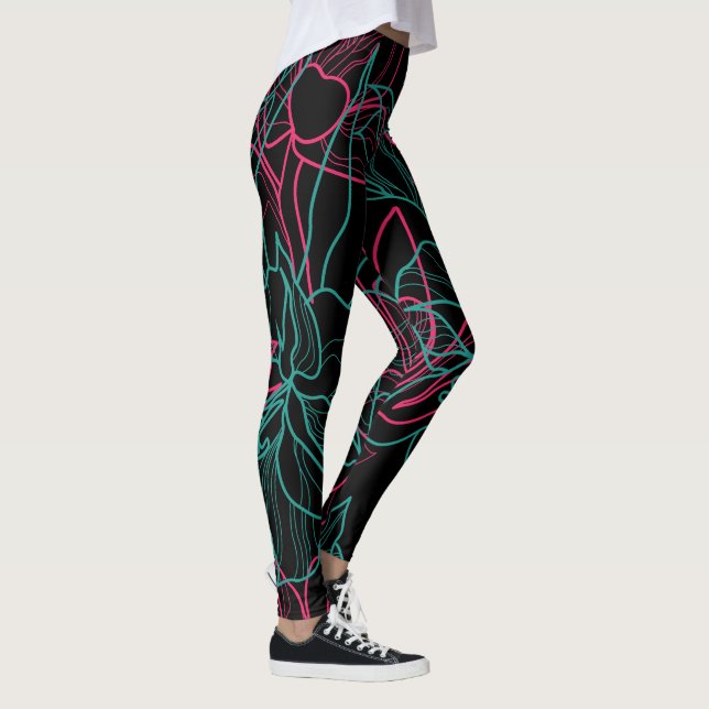Abstrakt Blommigt Art Mönster Design Leggings (Höger)