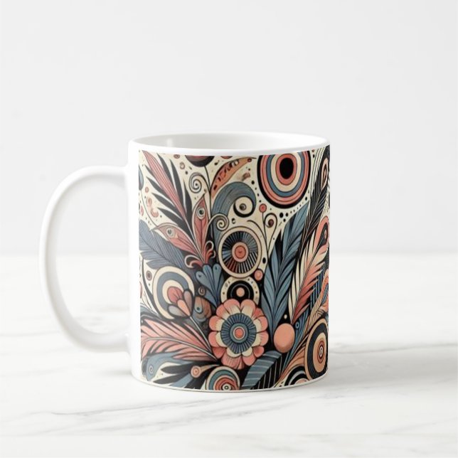 Abstrakt Blommigt Art Mugg - Naturlig färgdesign (Vänster)