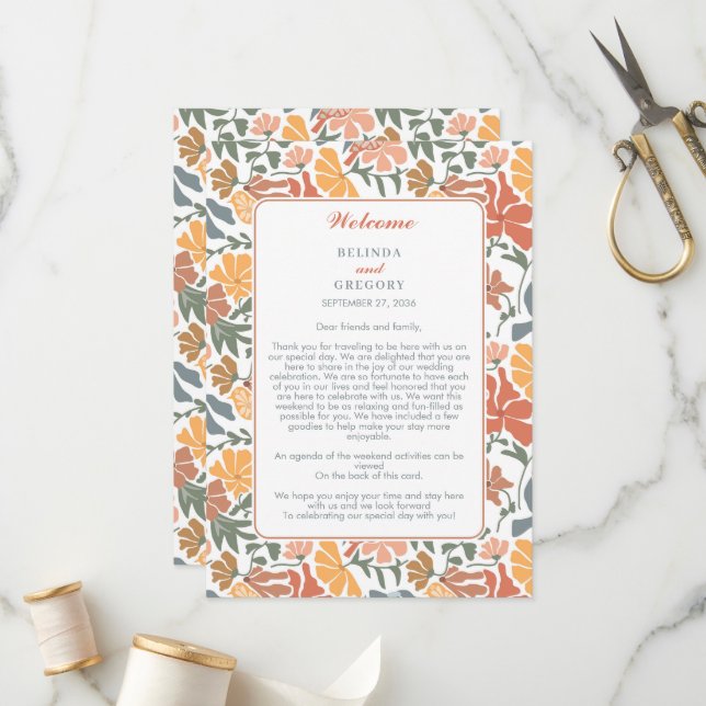 Abstrakt Blommigt Bird Midsekels Bröllop Intervall Program (Fram/Back In Situ)