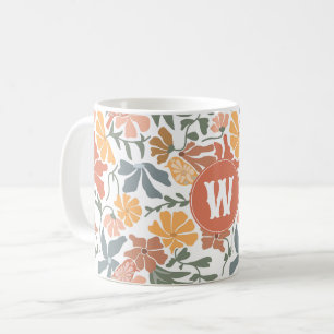 Abstrakt Blommigt Birds Mid Century Modern Monogra Kaffemugg