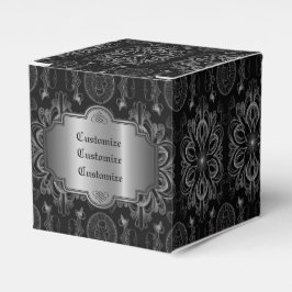 Abstrakt Blommigt Black and Silver Cube Presentaskar