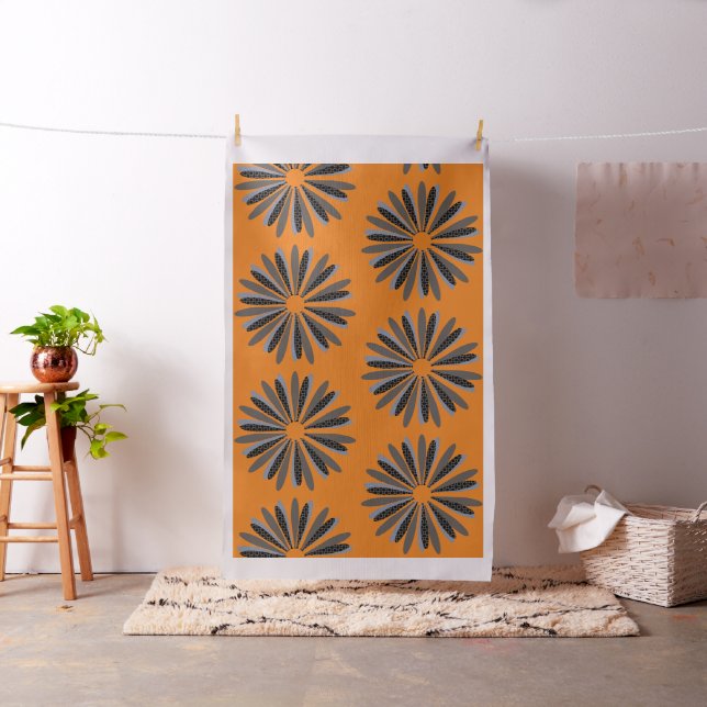Abstrakt Blommigt Black Grått Orange Mönster Tyg (In Situ)