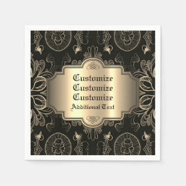 Abstrakt Blommigt Black och Guld Pappersservett