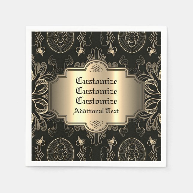 Abstrakt Blommigt Black och Guld Pappersservett (Framsidan)