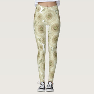 Abstrakt blommigt blommor ro beige färg mönster leggings