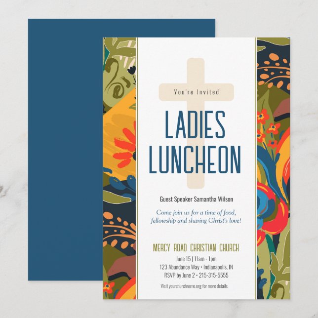 Abstrakt Blommigt Dam Church Luncheon-inbjudan Inbjudningar (Fram/baksida)