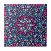 Abstrakt Blommigt Festive Mandala, Teal Magenta