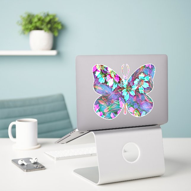 Abstrakt Blommigt Flowe Butterfly Sticker Klistermärken (Laptop På Skrivbordet)
