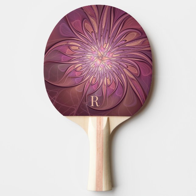 Abstrakt Blommigt Fractal Art Berry Färg Monogram Pingisracket (Framsidan)