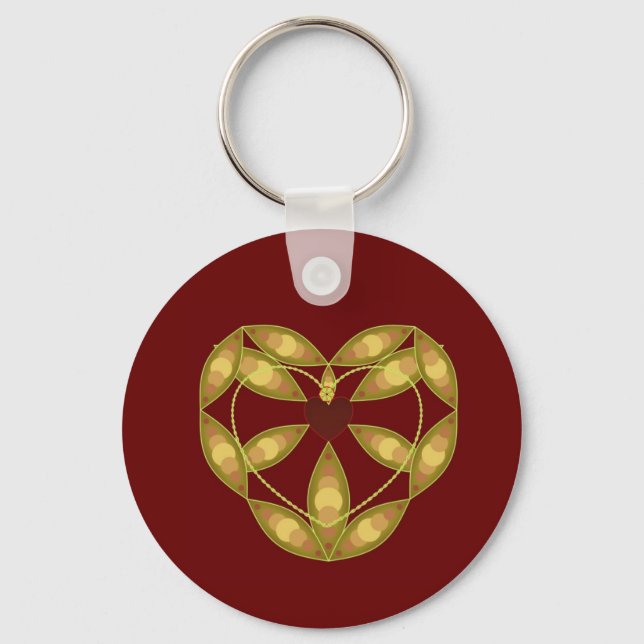 Abstrakt Blommigt Heart Nyckelring (Framsida)