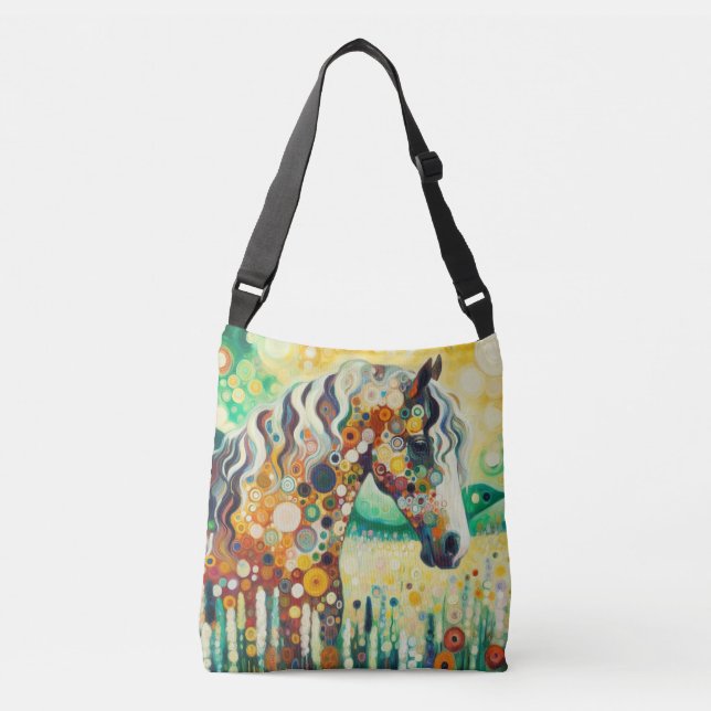 Abstrakt Blommigt Horse Crossbody Bag - Modern Art Axelväska (Framsida)