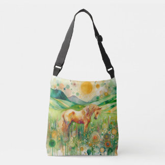 Abstrakt Blommigt Horse Crossbody Bag - Modern Art Axelväska