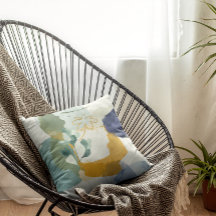 Abstrakt Blommigt i Blue, Sage Guld Dekorativ kudd