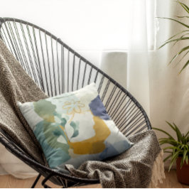 Abstrakt Blommigt i Blue, Sage Guld Dekorativ kudd Kudde