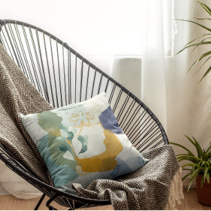 Abstrakt Blommigt i Blue, Sage Guld Dekorativ kudd Kudde