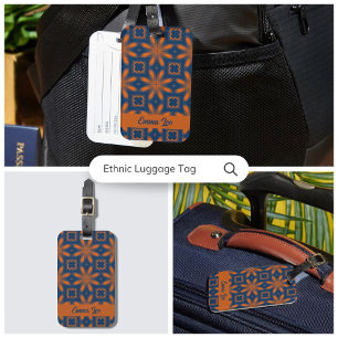 Abstrakt blommigt kaleidoskop mörk blått orange bagagebricka