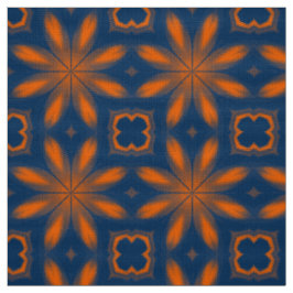 Abstrakt blommigt kaleidoskop mörk blått orange tyg