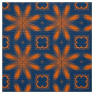 Abstrakt blommigt kaleidoskop mörk blått orange tyg