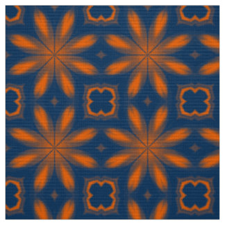 Abstrakt blommigt kaleidoskop mörk blått orange tyg