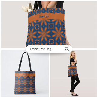 Abstrakt blommigt kaleidoskop mörk blått orange tygkasse