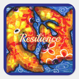 Abstrakt Blommigt Koi Fish Orange Gult Red Blue Fyrkantigt Klistermärke