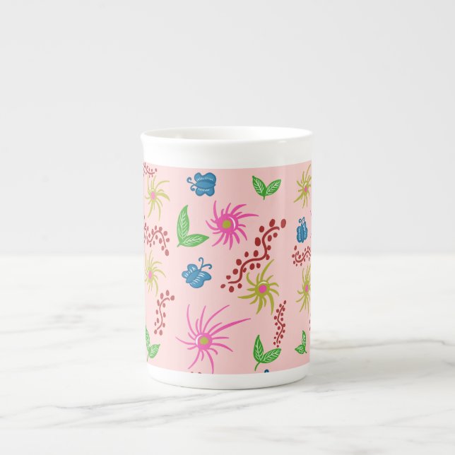 Abstrakt Blommigt Mandala Mönster Design Red Benporslin Mugg (Framsidan)