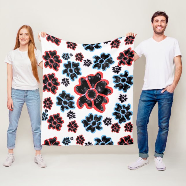 Abstrakt Blommigt Mandala Mönster Design Red Fleecefilt (På plats)