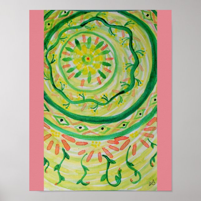 Abstrakt blommigt mandala vattenfärg poster (Framsidan)