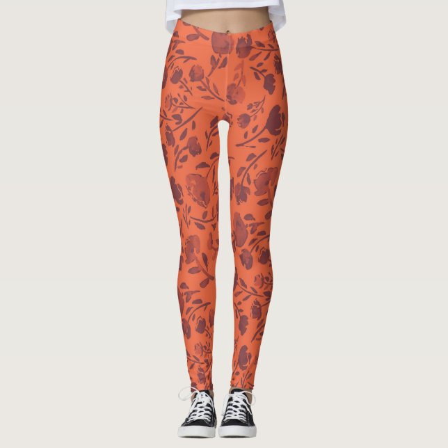 Abstrakt Blommigt Orange Lila Chic Leggings för  (Framsida)