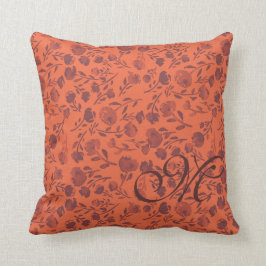 Abstrakt Blommigt Orange Lila Chic Monogram Kudde