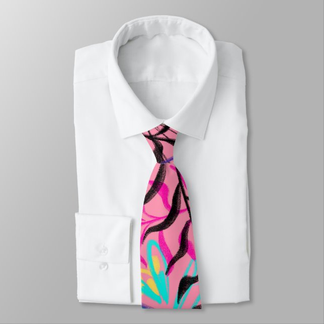 Abstrakt Blommigt Pastels Monogram Necktie Slips (Bunden)