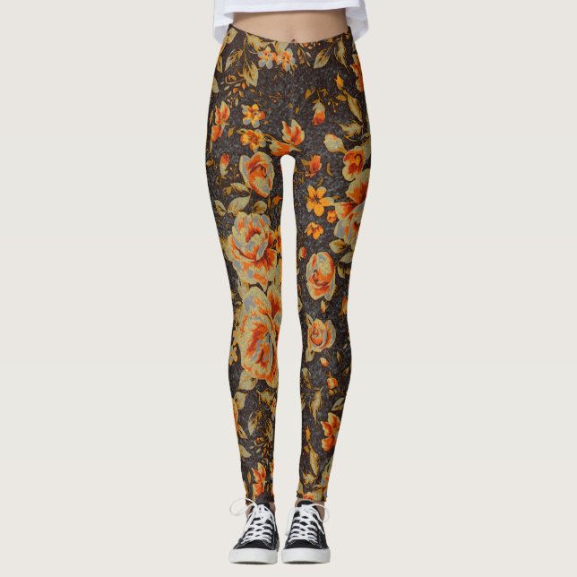Abstrakt Blommigt, pennstreck struktur Leggings (Framsida)