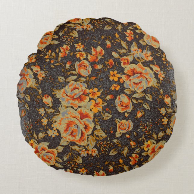 Abstrakt Blommigt, pennstreck struktur Rund Kudde (Framsidan)